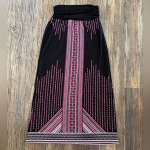 B Design Maxi Skirt Size XL Geometric Black Pink White Wide Waistband